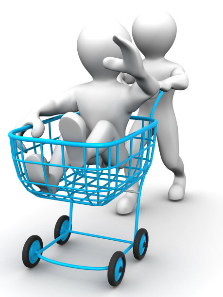 两个男人拿着消费者的购物篮。3 d图片下载