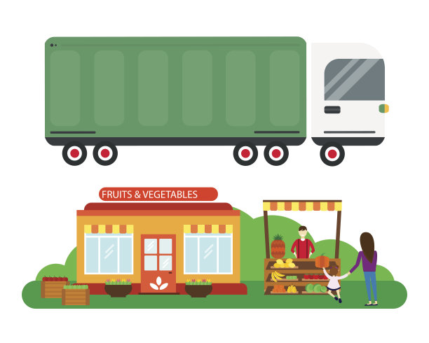 街头摊贩用水果和卡车运输城市货物图片下载
