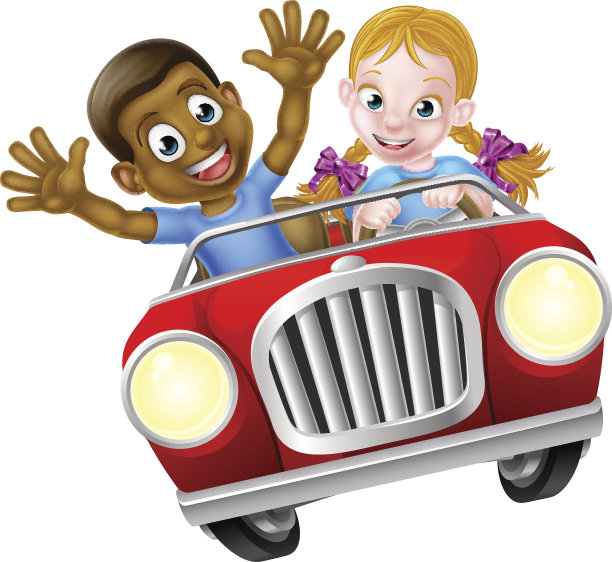 卡通男孩和女孩在车里图片下载