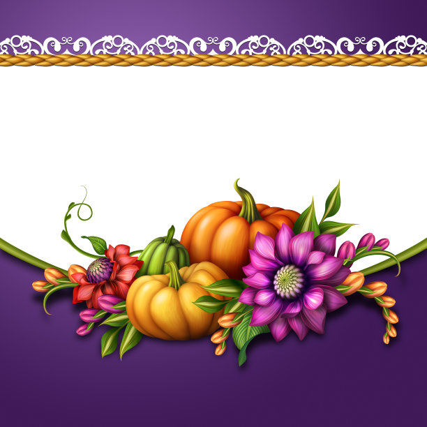 传统的季节装饰用南瓜和鲜花，节日的秋天插图，图片下载