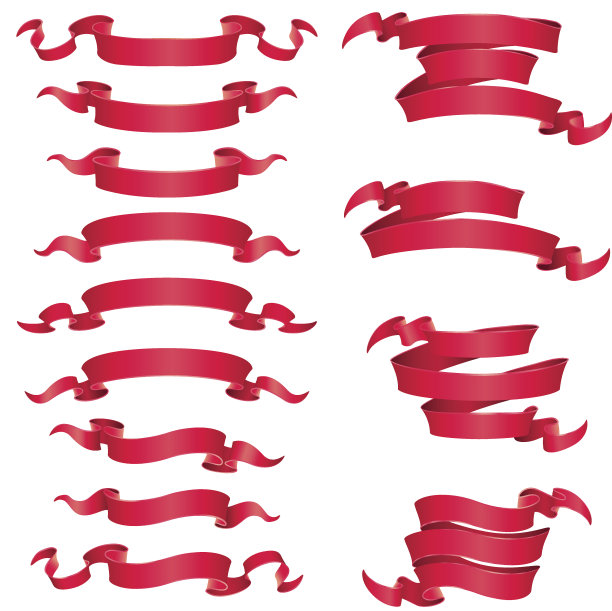 现实的红色丝带横幅的收集。图片下载
