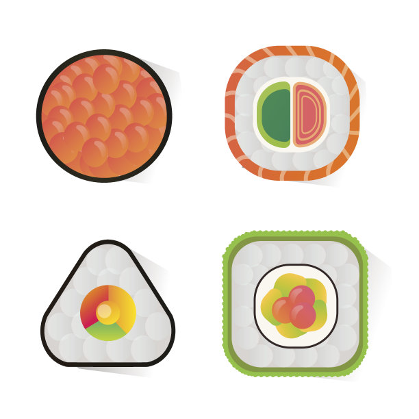矢量寿司和卷设置孤立的白色背景素材图片
