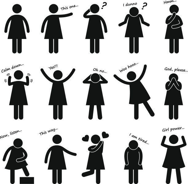 女人的姿势身体语言象形图图片下载