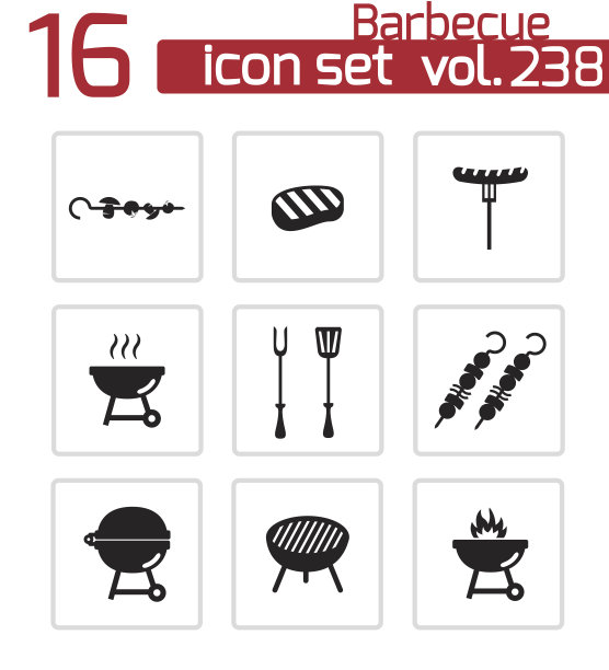 矢量黑色烧烤图标设置图片下载