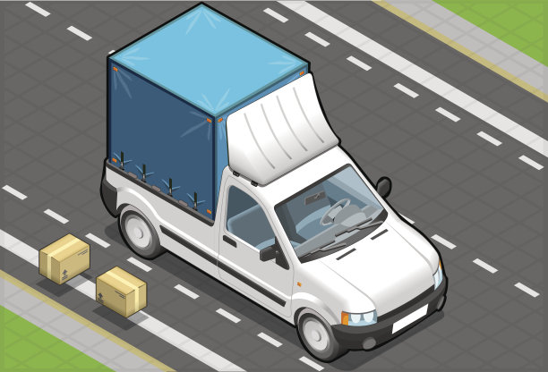 等距白色皮卡货车与篷布在前视图图片下载