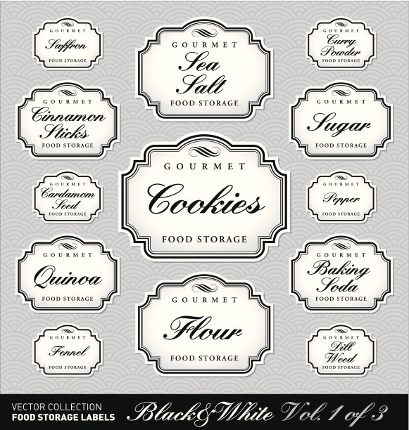 复古食品储存标签集(矢量)图片下载