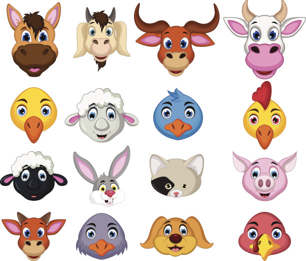 农场动物头卡通收藏图片下载