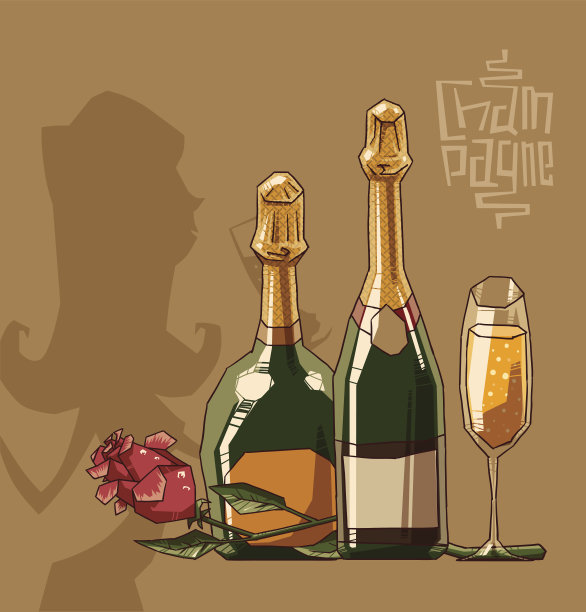 一瓶和一杯香槟图片下载