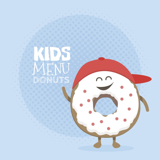 儿童餐厅菜单硬纸板字符。有趣可爱的甜甜圈画图片下载