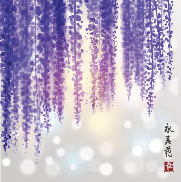 墨水手绘紫藤素材图片
