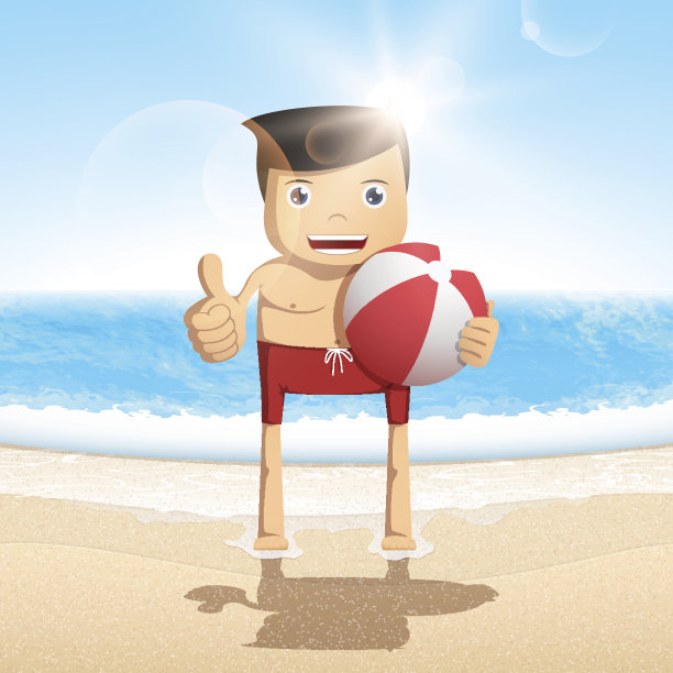 以海浪为背景的卡通人物。图片下载