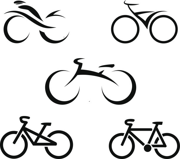 一组图标与程式化的自行车，矢量插图图片下载