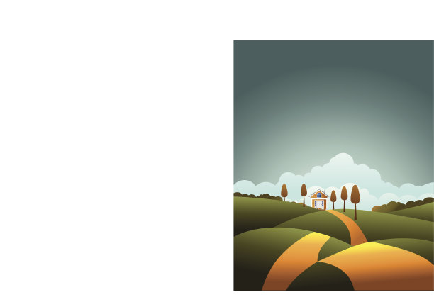 卡通公路越过山丘朝房子开去图片下载