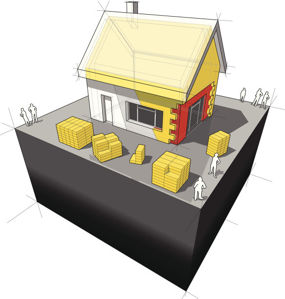 有额外墙壁和屋顶保温材料的房屋图片下载