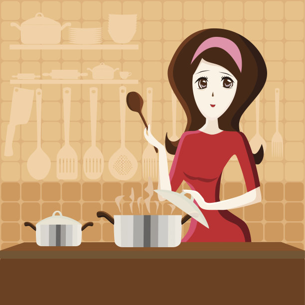 那个女孩正在做饭。图片下载