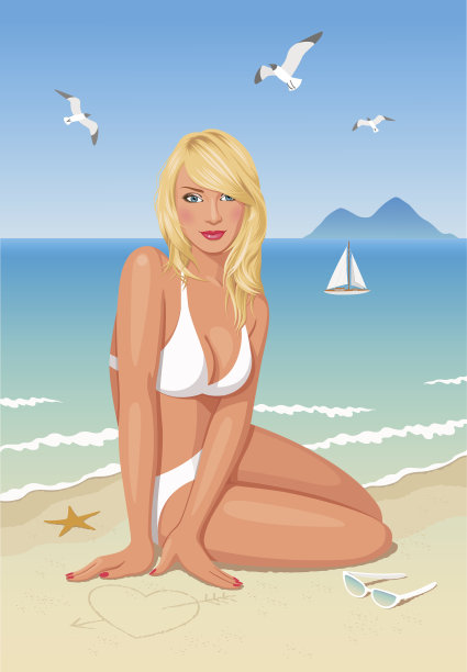 沙滩上的女孩图片下载
