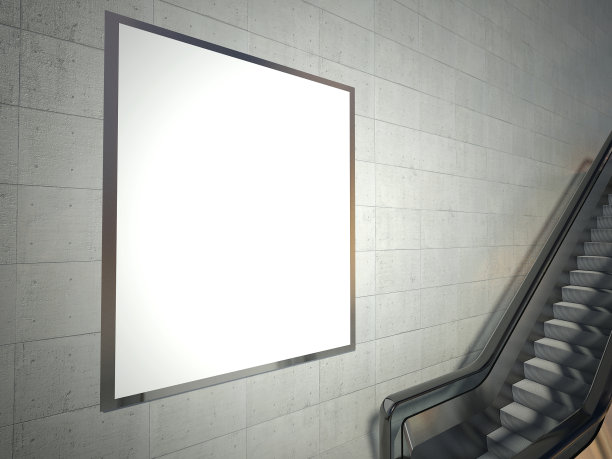 自动扶梯楼梯和空白的广告牌图片下载