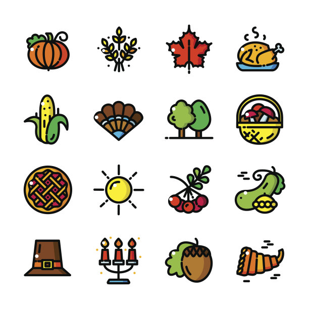 细线感恩节图标矢量插图图片下载