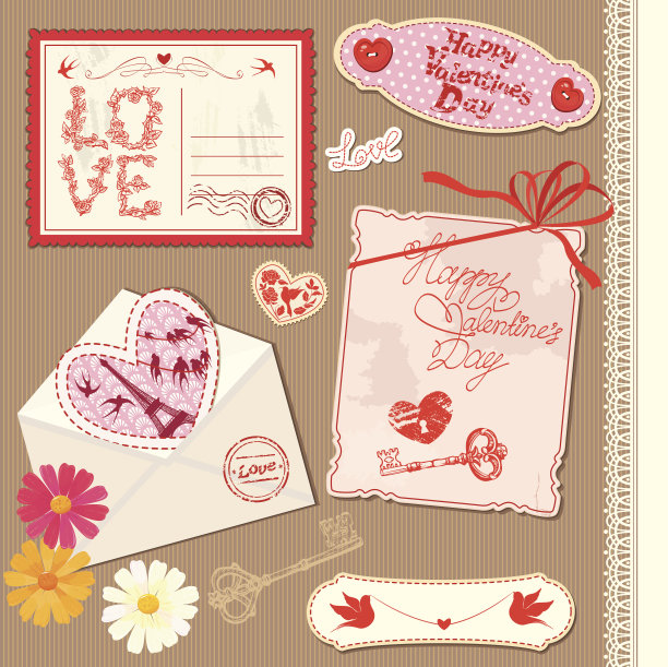 一套复古情人节明信片图片下载