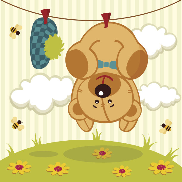 可爱的泰迪熊洗完后挂在绳子上图片下载