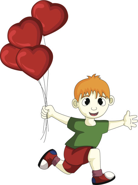 有爱心气球的小男孩图片下载