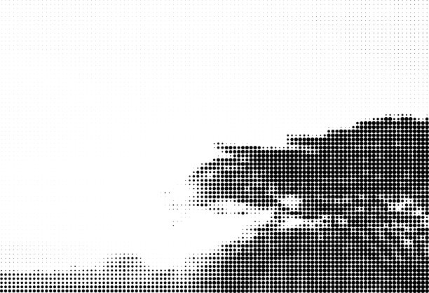 半色调点图形的美丽日出在黎明时间与大树剪影和层次的山背景图片下载