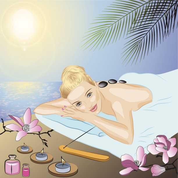 矢量插图的年轻美丽的金发在水疗中心图片下载