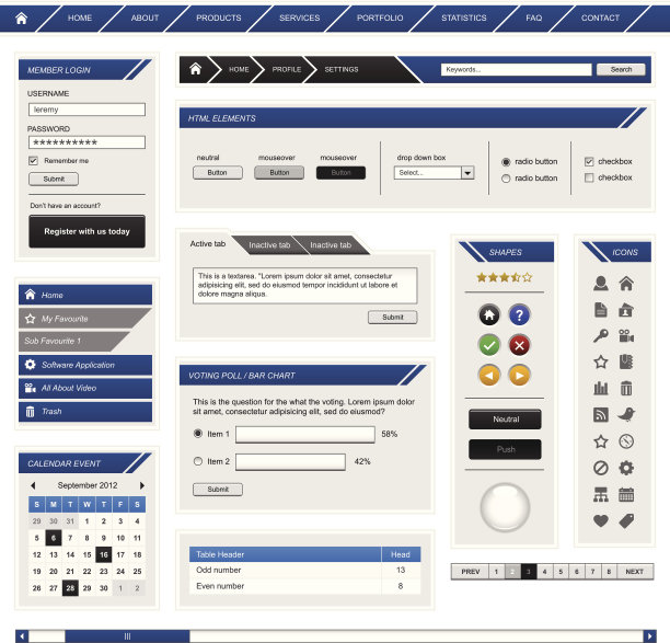 蓝色网站网页设计元素框架模板图片下载