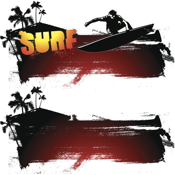 冲浪grunge旗帜与文本手掌和冲浪者图片下载