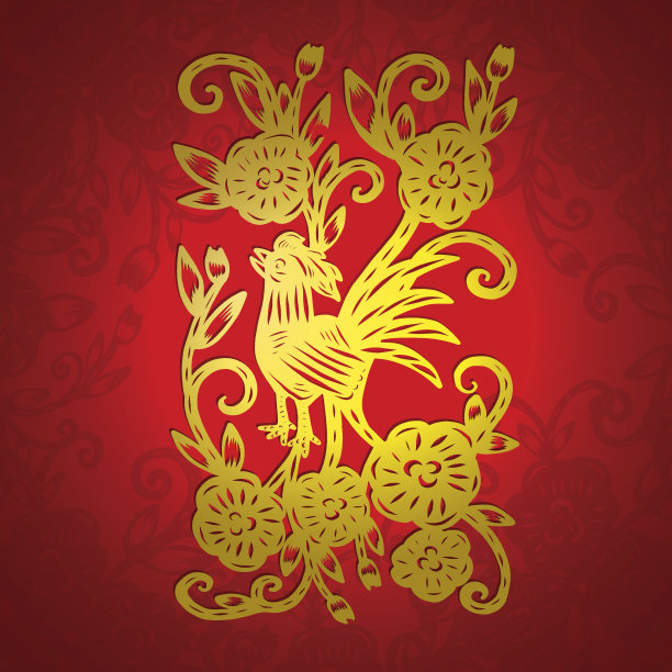 中国剪纸，花鸡剪纸，孤立插图图片下载