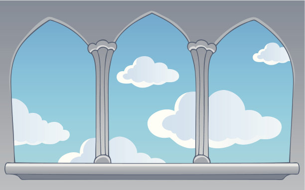 城堡窗外的蓝天图片下载