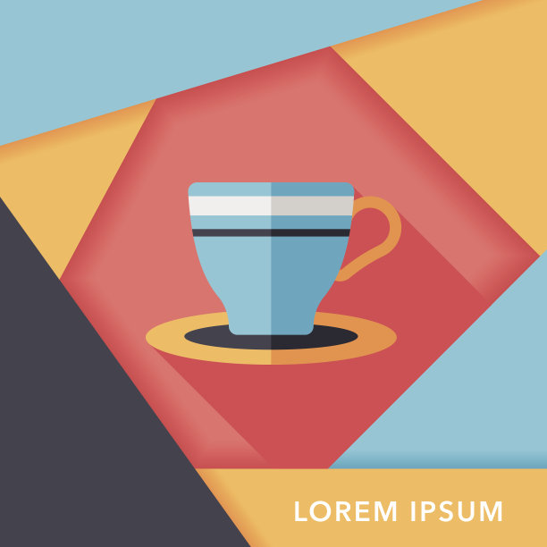 咖啡杯扁平图标与长阴影，eps10图片下载