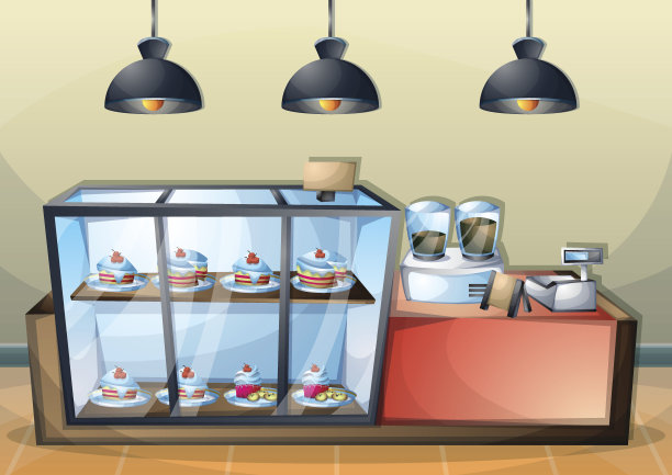 卡通矢量插图室内咖啡厅图片下载