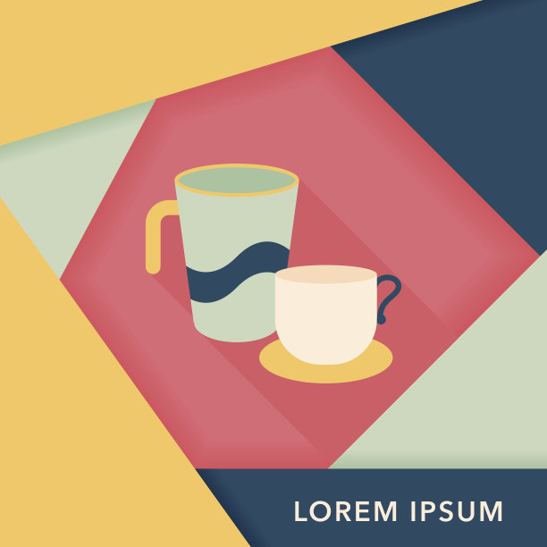 厨具杯平面图标与长影子，eps10图片下载