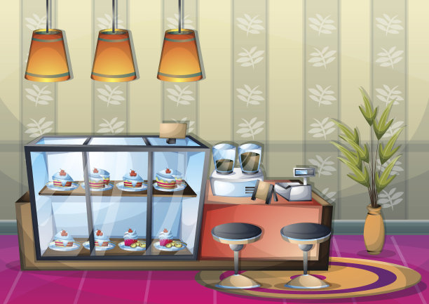 卡通矢量插图室内咖啡厅图片下载