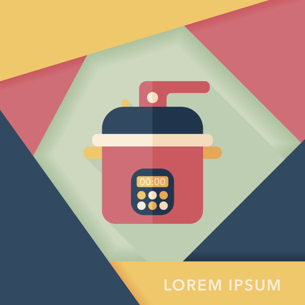 厨房用具电饭煲的图标与长影子，eps10图片下载