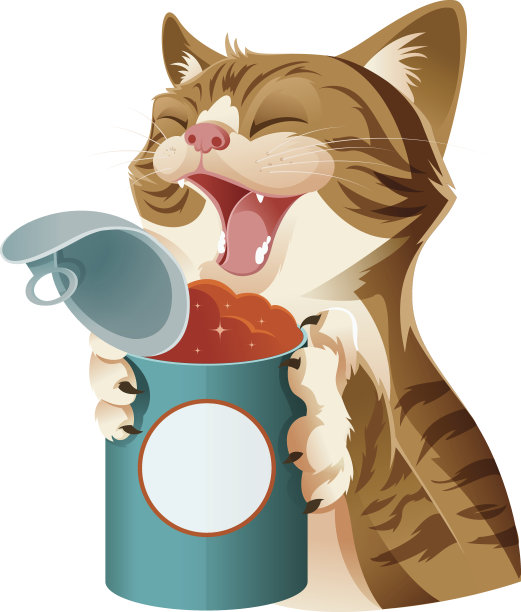 卡通微笑猫和它的食物图片下载