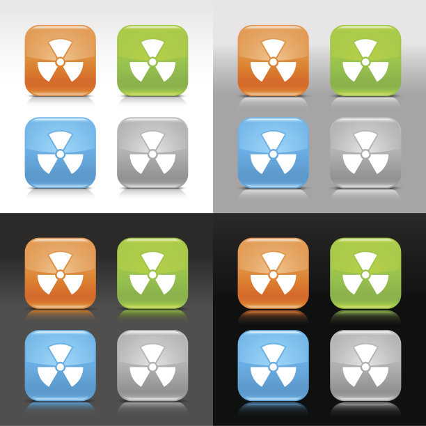 辐射标志橙色绿色蓝色灰色光泽圆形方形按钮图片下载