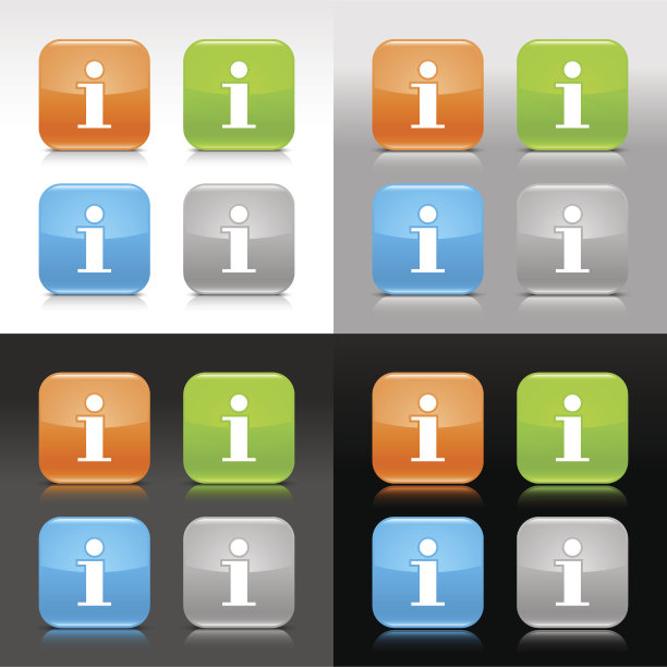 信息标志橙色绿色蓝色灰色光滑圆形方形按钮图片下载