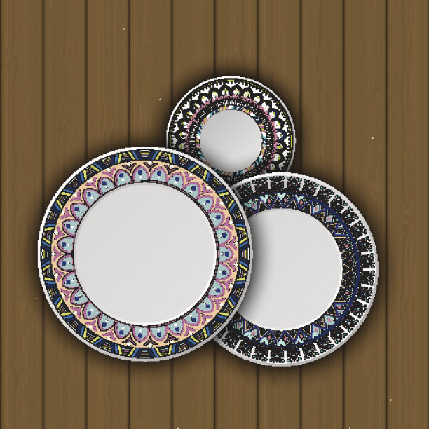 一套装饰盘子与民族部落的装饰图片下载