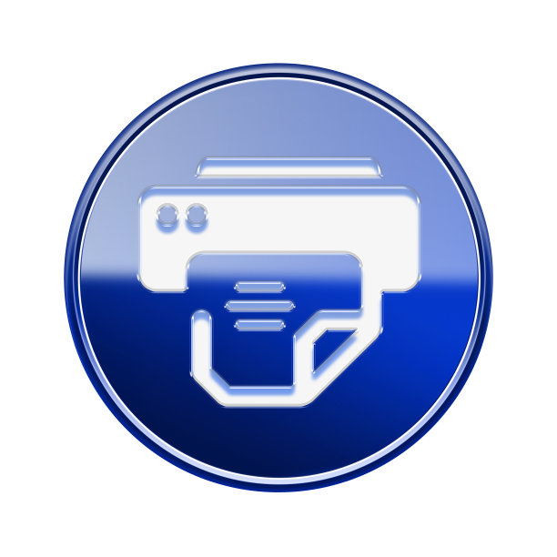 打印机图标亮蓝色，孤立在白色背景上图片下载