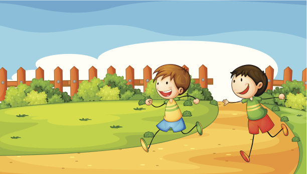 两个男孩在木栅栏内玩耍图片下载