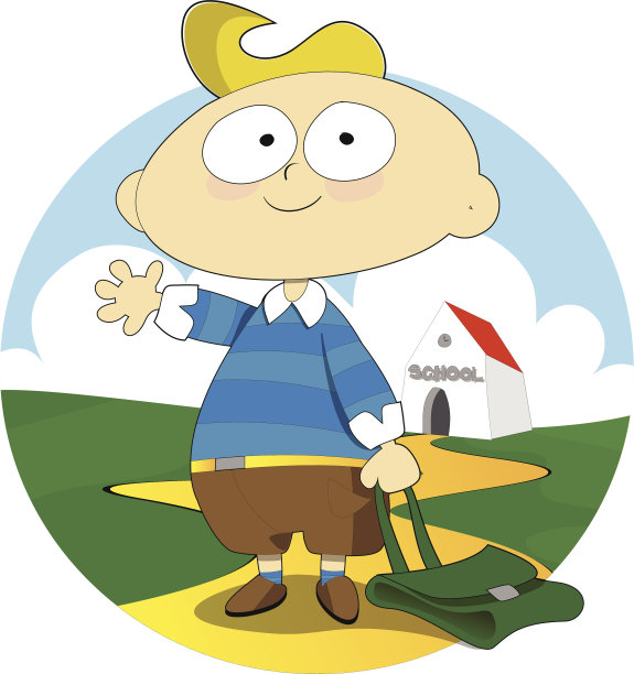 带着绿色书包的金发男生。图片下载