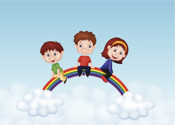 快乐的孩子坐在彩虹上图片下载