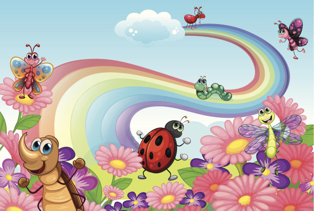 彩虹在花园里带着昆虫图片下载