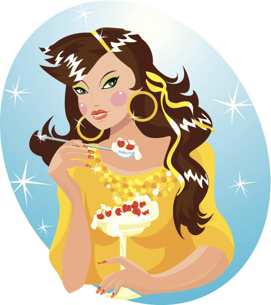 漂亮女孩在咖啡厅吃冰淇淋图片下载