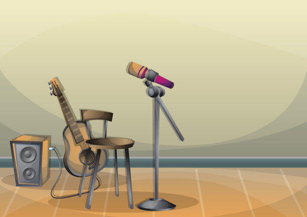 卡通矢量插图室内音乐室与分离层图片下载