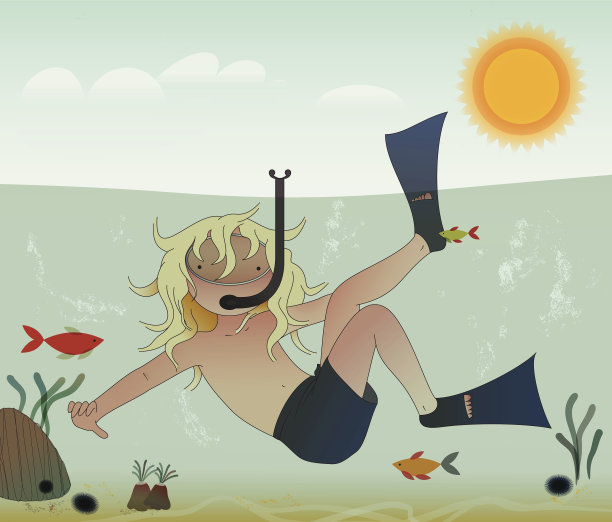 夏天，凉浸-儿童插画图片下载