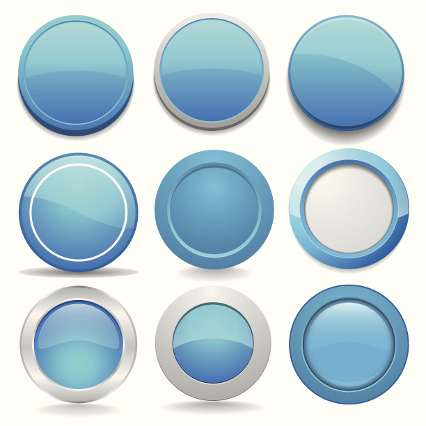 九种不同形式的蓝色圆形按钮图片下载