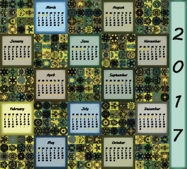 2017年日历。复古装饰色彩元素。图片下载